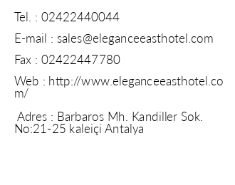 Elegance East Hotel iletiim bilgileri